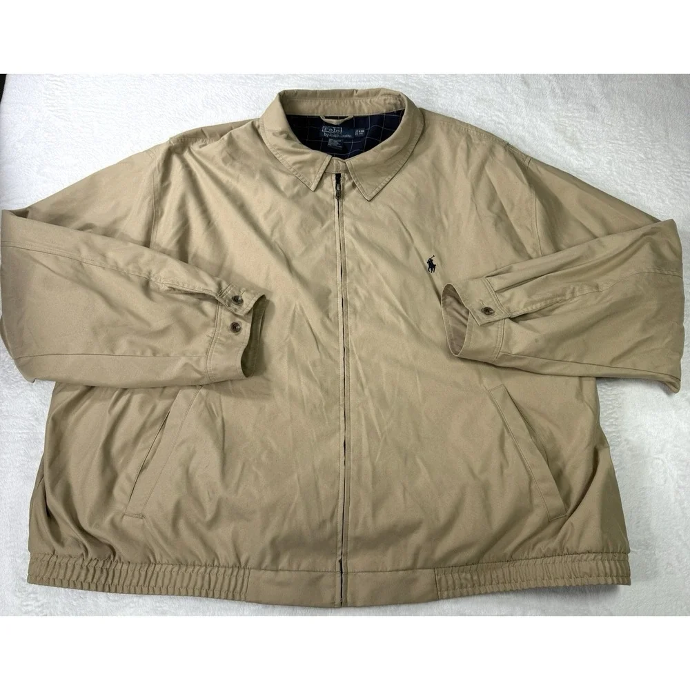 Polo Ralph Lauren Bomber Jacket Mens‎ 4XL Big Beige Harrington Plaid Lined